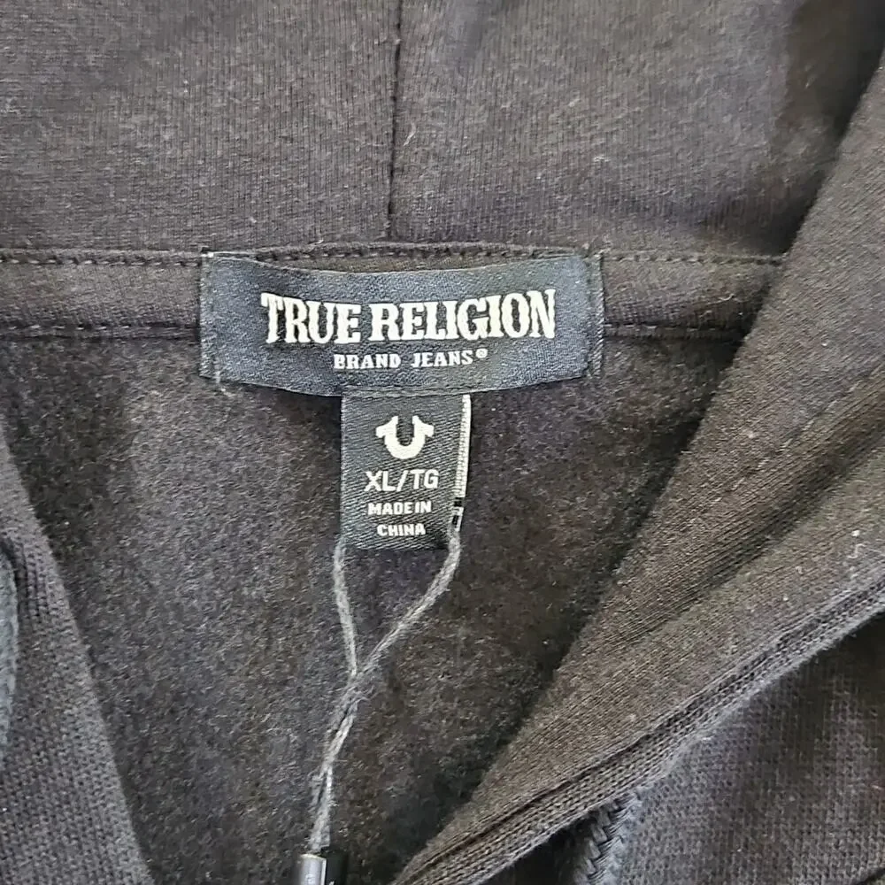 True Religion Full Zip Hoodie Men's XL NWT Black Long‎ Sleeve Gold Sleeve